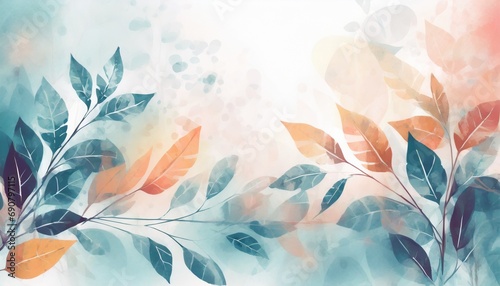 Fototapeta Tapeta z motywem pastelowych liści. Generative AI