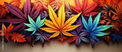 Illustration of Multicolored Hemp Leaves