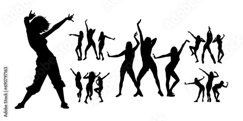 Set of silhouettes of dancing people. hand drawing. Not AI, Vector illustration