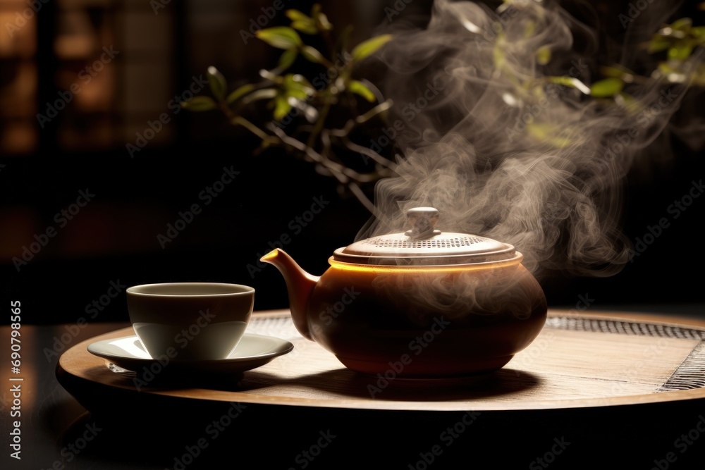 invigorating elegance: Kettle of tea, brewing, a cup of tranquil tea, capturing serenity and flavor in every sip, embracing the art of relaxation and timeless rituals invigorating elegance: Kettle of tea, brewing, a cup of tranquil tea, capturing serenity and flavor in every sip, embracing the art of relaxation and timeless rituals