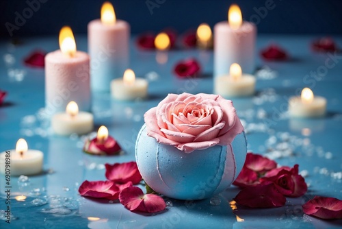 spa still life with roses and candles  copy space for advertising banner  relaxation experience  aromatherapy in pool