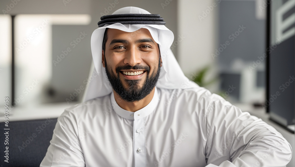 Arab male businessman in traditional clothes in the office Arab male businessman in traditional clothes in the office