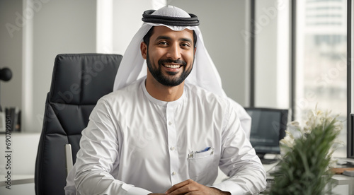 Arab male  portrait businessman in traditional clothes in the office photo