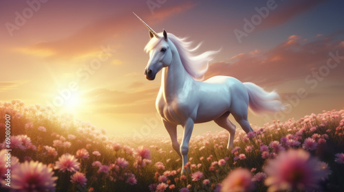 Lovely unicorn in idyllic landscape