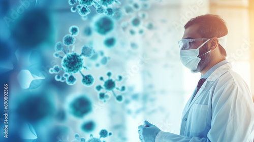 A Molecular Technologist researching on immunology and vaccines, Molecular Technologist, blurred background, with copy space photo