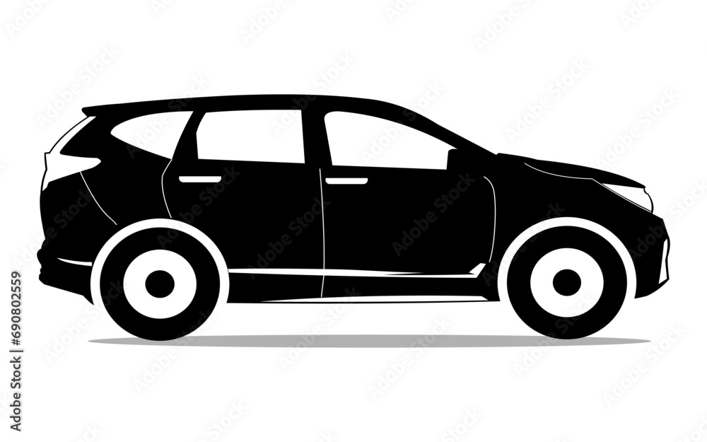 Family luxury car silhouette, transportation equipment icon, vector illustration