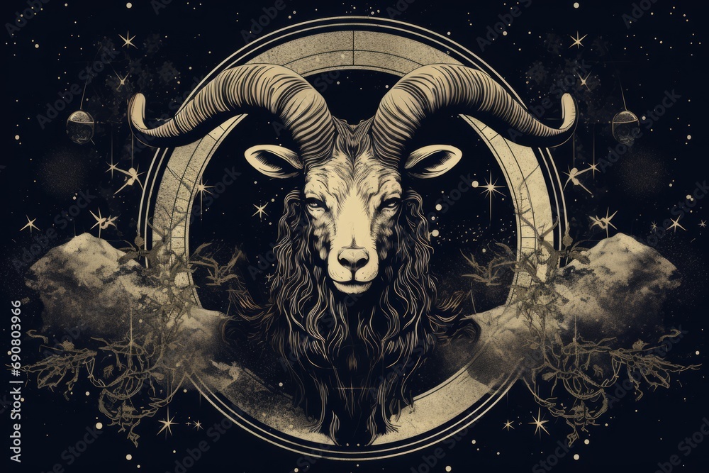 zodiac sign Capricorn vintage illustration - obrazy, fototapety, plakaty 