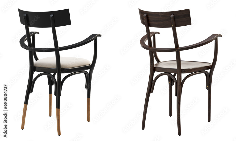 Midcentury steam-bent wooden chair with armrest. 3d render Midcentury steam-bent wooden chair with armrest. 3d render