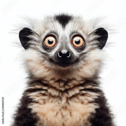 Closeup Funny Portrait of surprised lemur with Huge Eyes, wide angle shot. ai generative © Igor