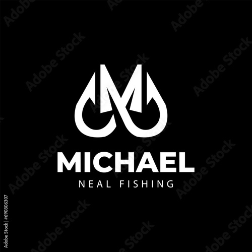 initial m letter fishing Logo Design