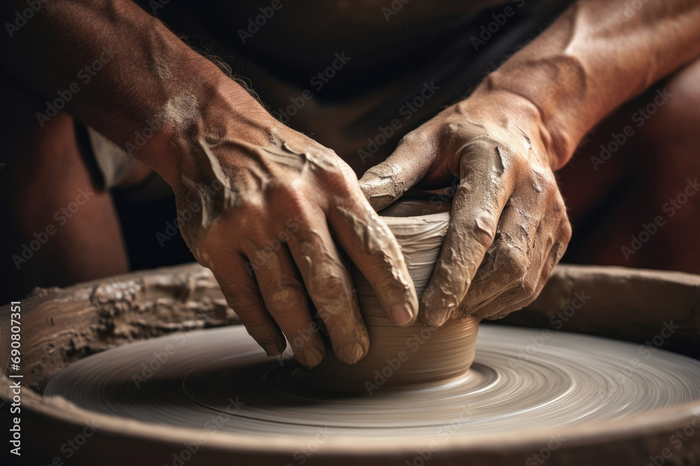 Pottery handmade pot skill clay wheel art working ceramic potter