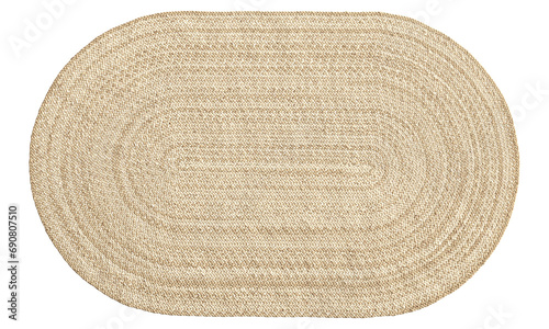 Natural braided oval jute rug. 3d render photo