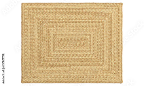 Natural braided rectangular jute rug. 3d render