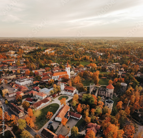 Autumn Cityscape with Aerial View of Downtown Metropolis