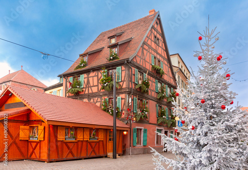 Old town of Colmar, decorated and illuminated at Christmas time, Alsace, France photo