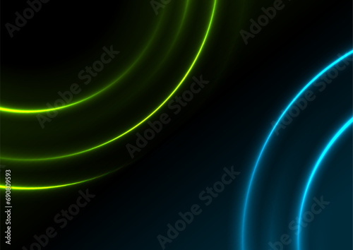 Bright blue green neon glowing shiny circles abstract background. Vector futuristic design