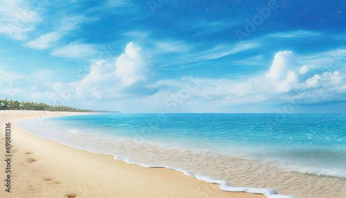 Concept of summertime on beach. Blue sky