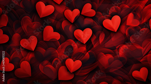 Valentines day background with red heart cut outs. Abstract Red Hearts on Dark Background