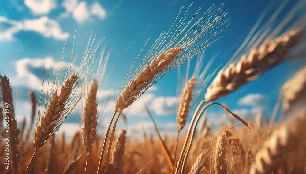 Wheat ears on field under blue sky Wheat ears on field under blue sky