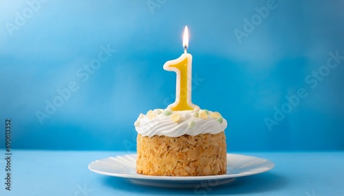 Birthday cake, 1 number and blue background. 