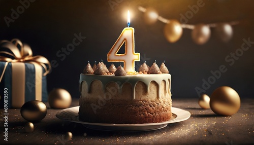 4 year Birthday cake. Four number Birthday cake.	 photo