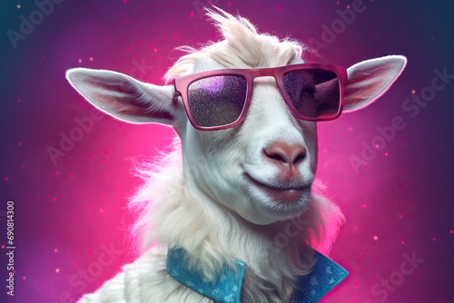 Retro hair style goat resting in disco on bright background © RealPeopleStudio