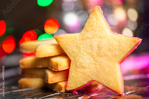 Canvas Print Melt in your mouth Christmas Shortbread Cookies shaped as a star and dusted with castor sugar