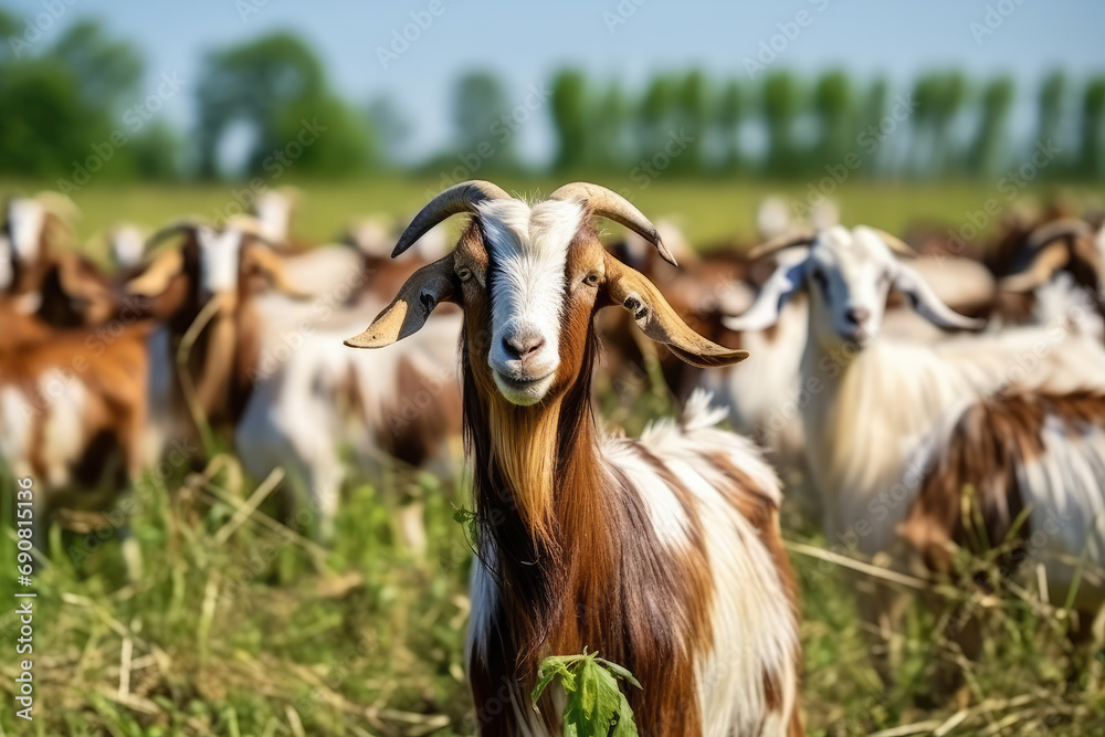 Fototapeta premium Close up shot of goat in farm