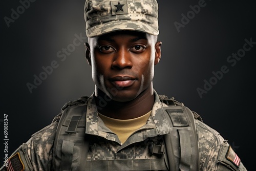 Male professional soldier. Top professions concept. Portrait with selective focus and copy space