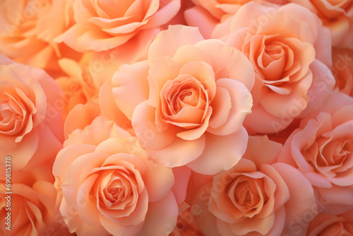 Monochrom soft pastel background. Peach colored roses flowers
