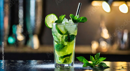 Close-Up: Fresh Mint Leaves in Sparkling Mojito