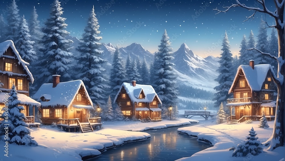 Fototapeta premium christmas house in the mountains. Generative AI