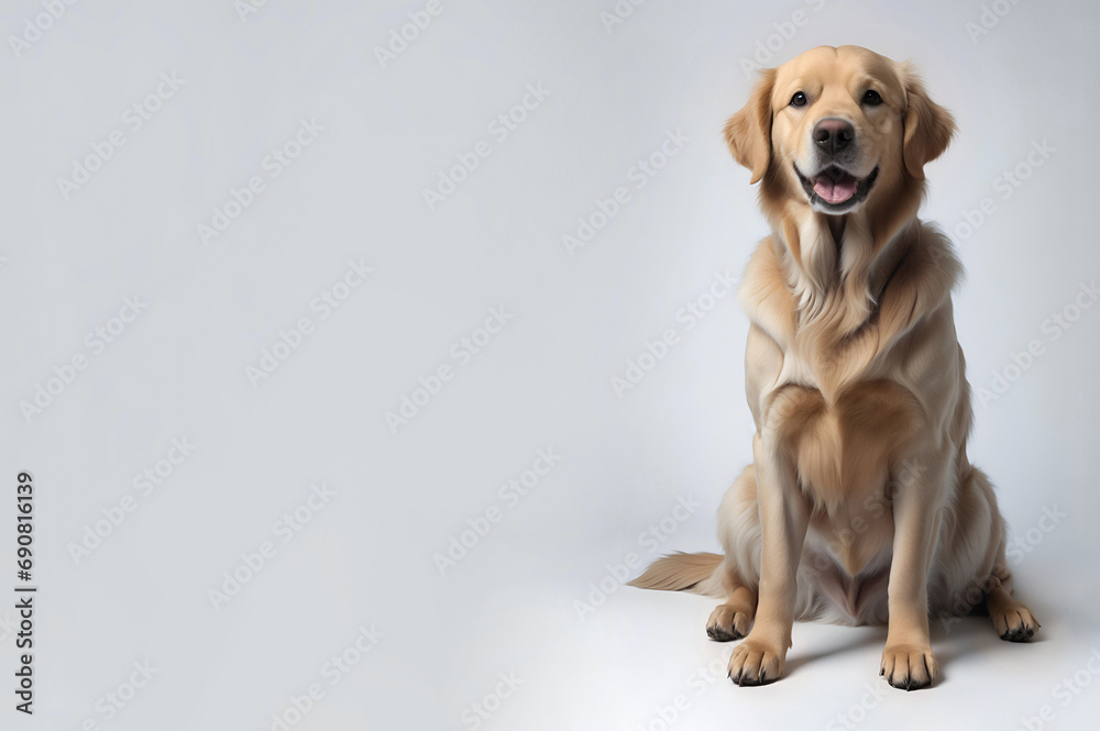Golden retriever dog portrait. Copy space and isolated