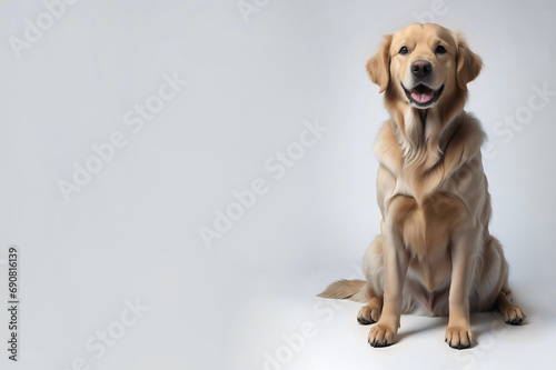 Golden retriever dog portrait. Copy space and isolated