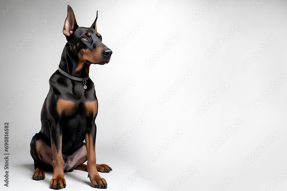Doberman dog portrait. Copy space and isolated