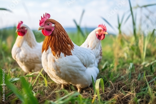 Free-Range Close-Up of Boiler Chickens in Natural Outdoor Environment