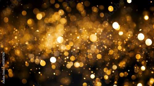 gold confetti with small yellow circles on a black background