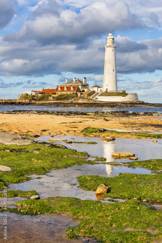 St. Mary's Lighthouse at Whitley Bay, North Tyneside, Uk. The Lighthouse is a grade II listed building St. Mary's Lighthouse at Whitley Bay, North Tyneside, Uk. The Lighthouse is a grade II listed building