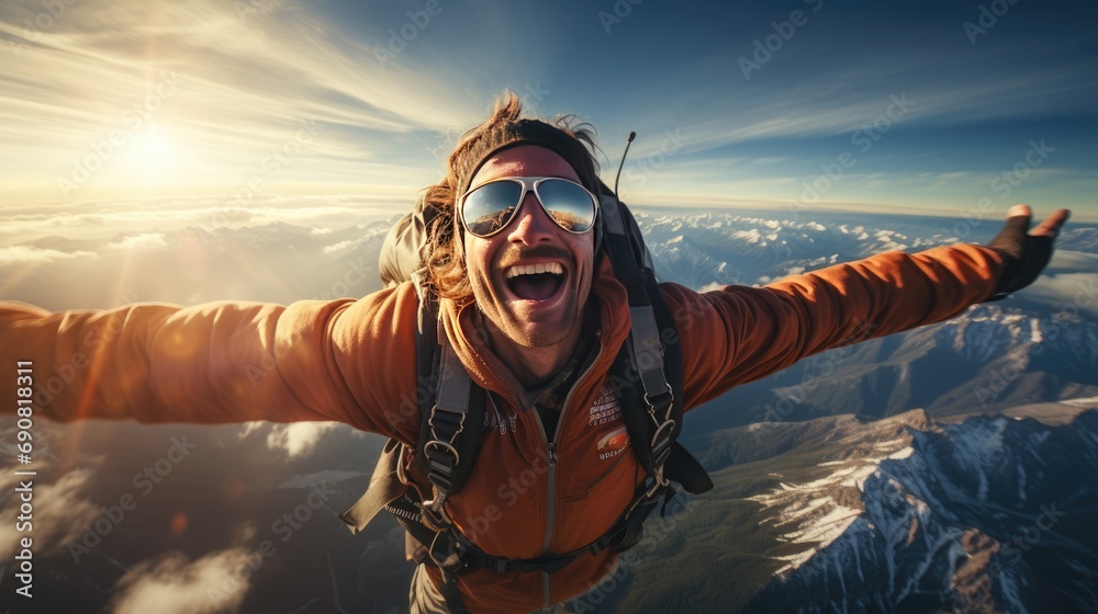 Fototapeta premium extreme man skydiving and flying in air