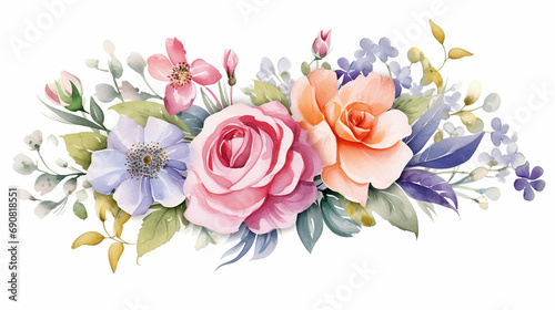 Watercolor flowers bouquet isolated on white background.  © Lalaland