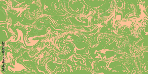 Abstract style chaotic wavy peach and green design - background. Peach Fuzz. Multicolored vector illustration for cards, business, banners, wallpaper, textile	