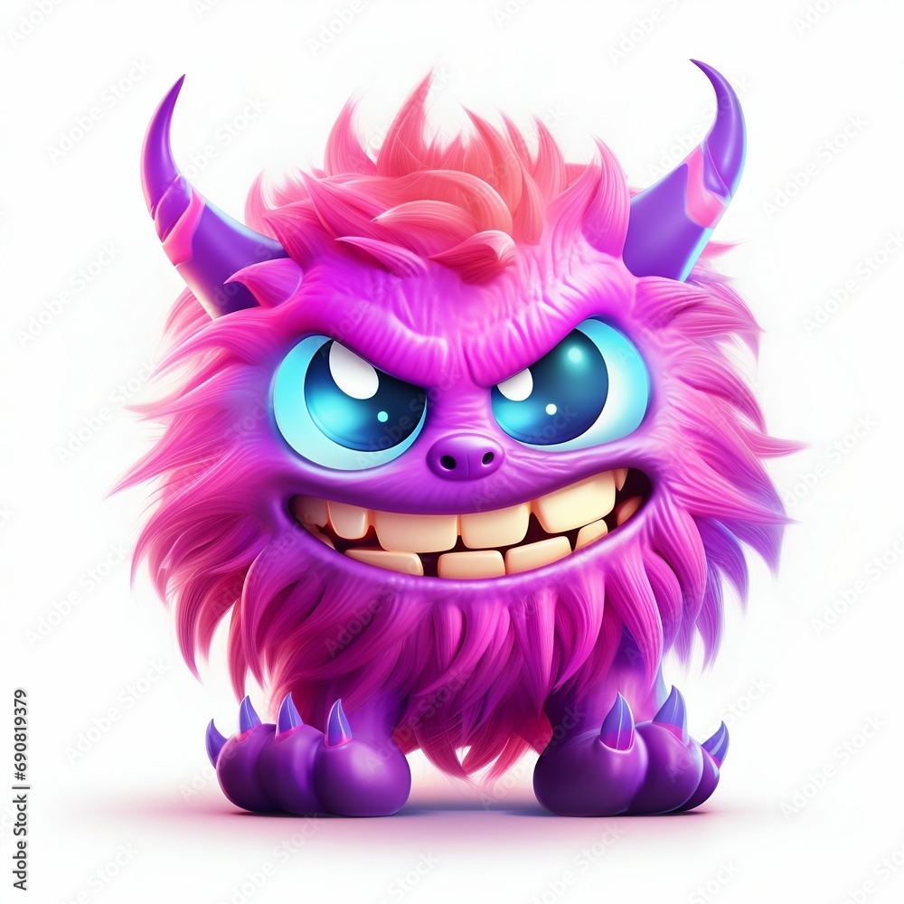 Vibrant Furry Monster Character on White Background. Generative ai