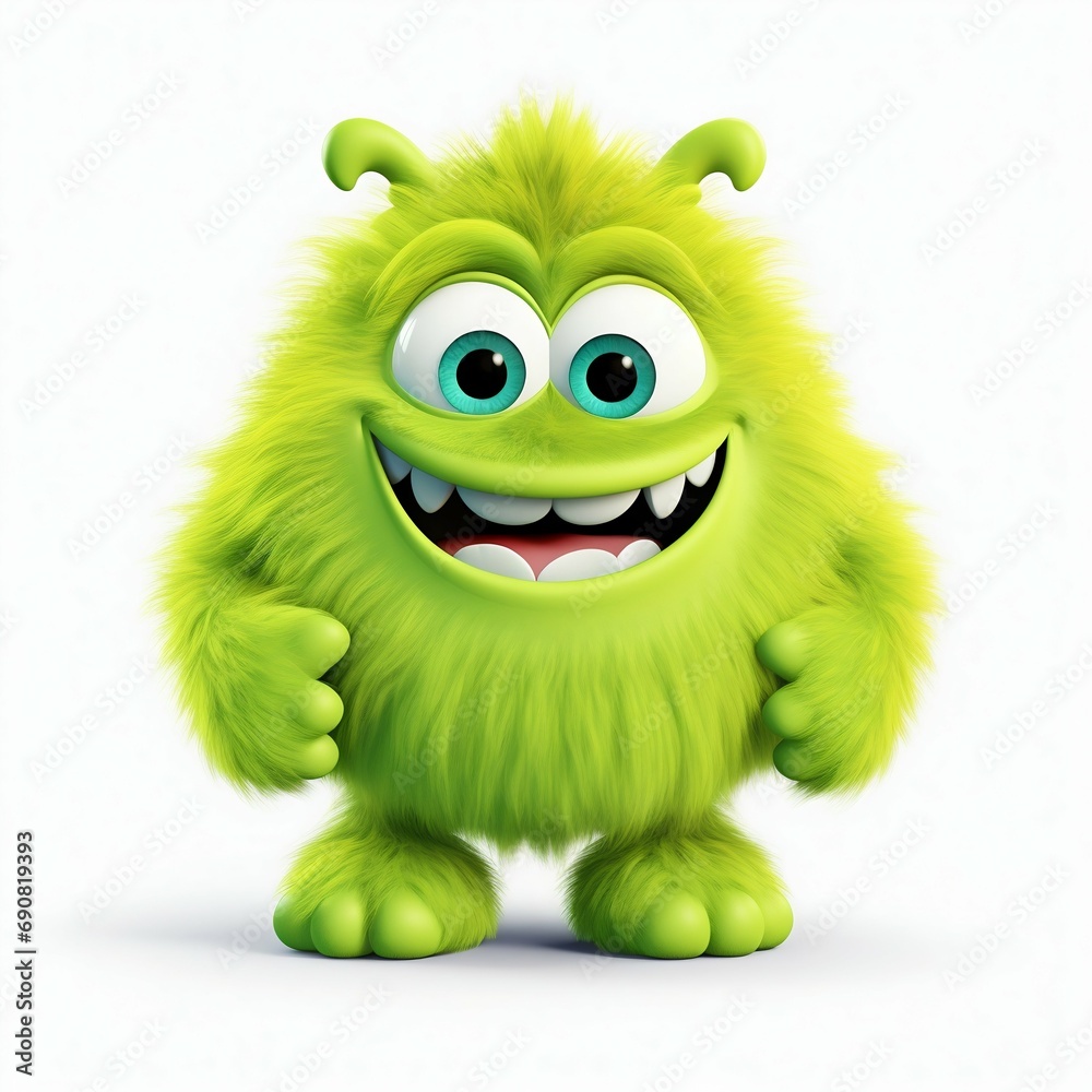 Fototapeta premium Joyful Green Furry Cartoon Monster. Generative ai