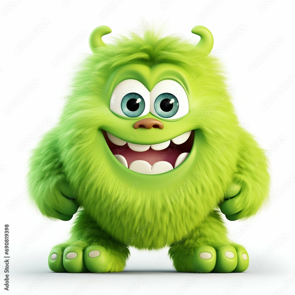 Fototapeta premium Joyful Green Furry Cartoon Monster. Generative ai