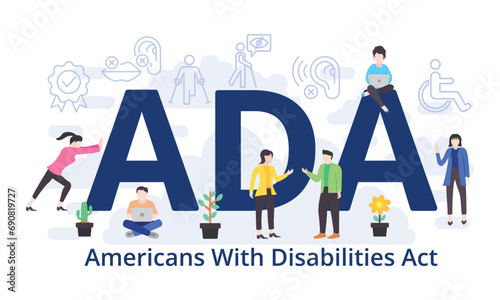 ADA - Americans With Disabilities Act concept with big word text acronym and team people in modern flat style vector illustration photo