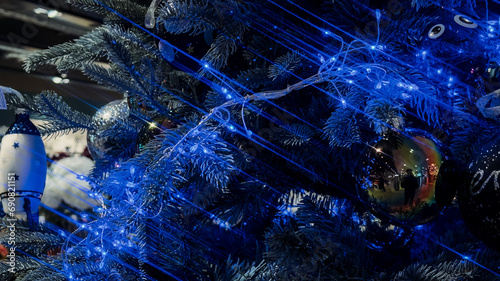 Blue Christmas Tree decorations lens flares