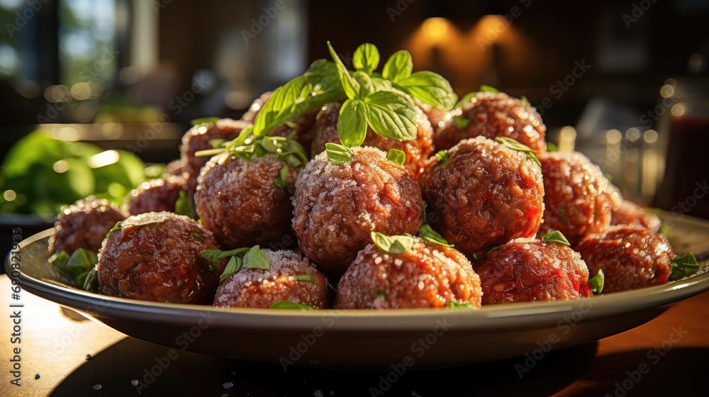 meatballs with melted tomato sauce on a bowl with a black and blur background meatballs with melted tomato sauce on a bowl with a black and blur background