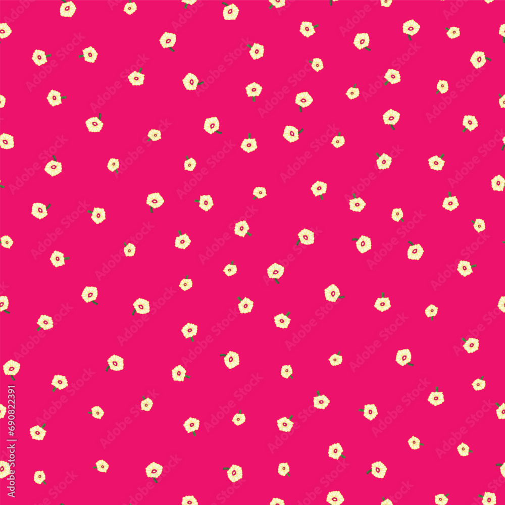 A Ditsy Vector Repeat Seamless Pattern Design Created with a the Tiny Yellow Blossom of a Bougainvillea in Full Bloom Scattered on a Bright Pink Background A Ditsy Vector Repeat Seamless Pattern Design Created with a the Tiny Yellow Blossom of a Bougainvillea in Full Bloom Scattered on a Bright Pink Background