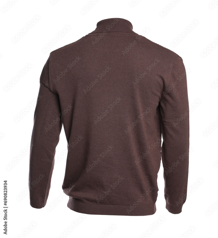 Stylish brown sweater isolated on white. Men`s clothes Stylish brown sweater isolated on white. Men`s clothes