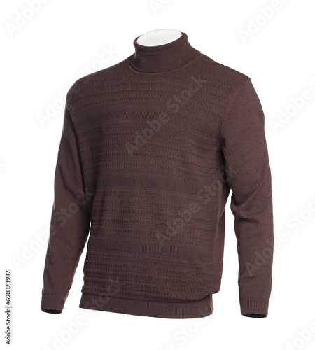 Stylish brown sweater isolated on white. Men`s clothes